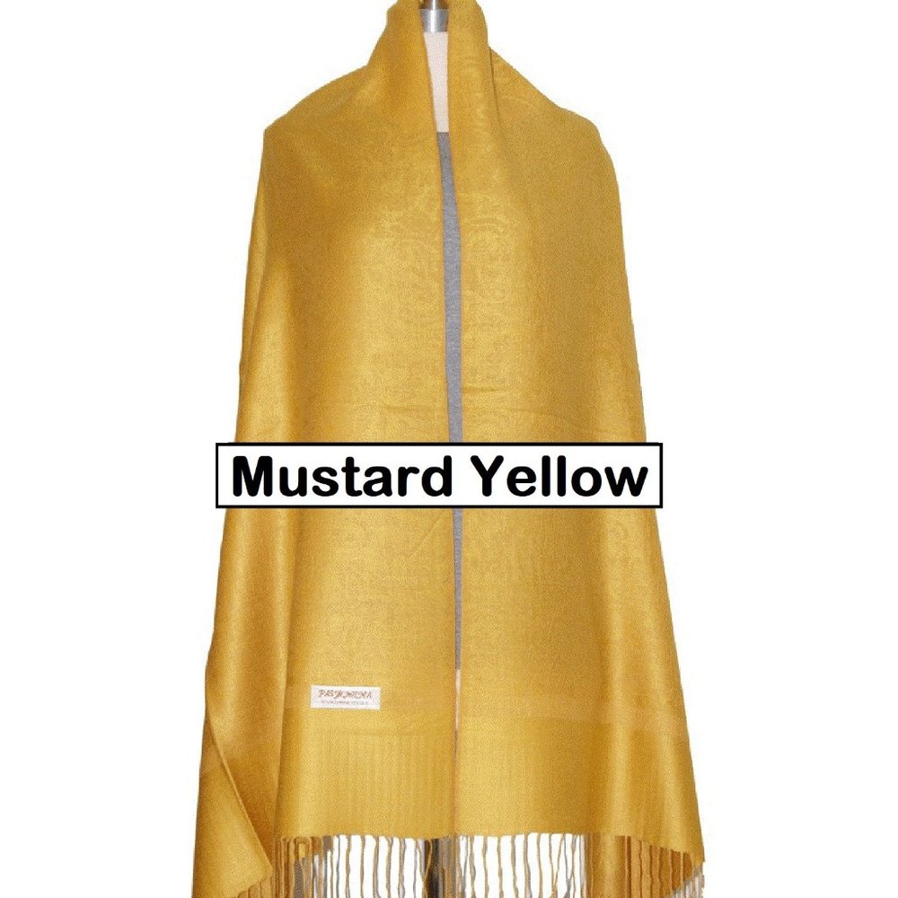 brand new MUSTARD YELLOW PAISLEY 70% Cashmere, 30% Silk Pashmina Shawl w/ Fringe